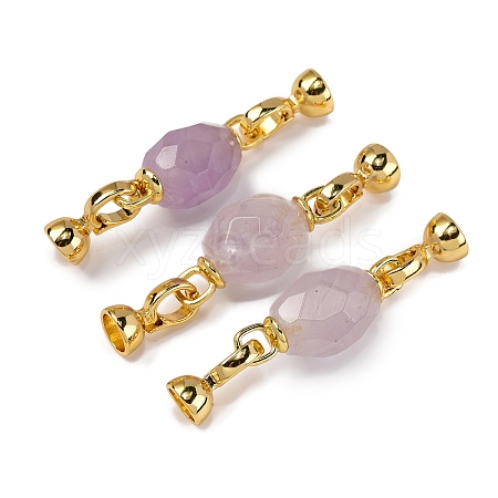 Rack Plating Brass and Amethyst Flod Over Clasps KK-B103-05G-01-1