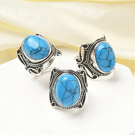 Synthetic Turquoise Adjustable Rings RJEW-I108-02AS-09-1