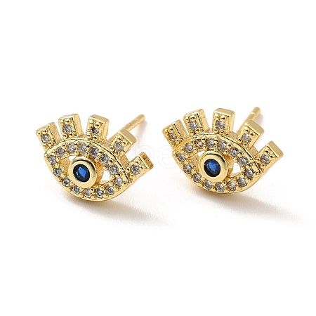 Sapphire Rhinestone Evil Eye Stud Earrings EJEW-M209-07G-1