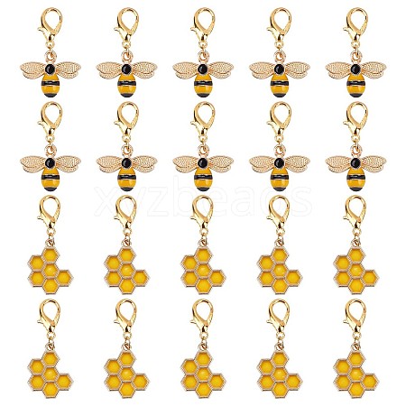 SUNNYCLUE 40Pcs 2 Style Alloy Enamel Honeycomb & Bees Pendant Decorations HJEW-SC0001-21-1