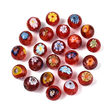 Handmade Millefiori Glass Round Beads LA-N001-01C-13MM-1