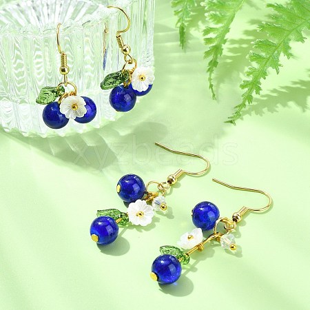 304 Stainless Steel Glass Blueberry Dangle Earrings EJEW-JE06251-02-1