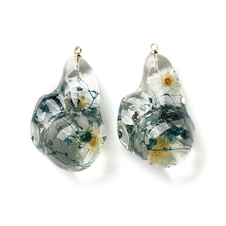 Inner Dried Flower Transparent Resin Pendants RESI-A043-05B-1