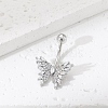Brass Pave Clear Cubic Zirconia Curved Barbell Butterfly Belly Rings AJEW-L099-01A-P-1