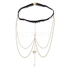 Brass Clear Cubic Zirconia Layered Sun Butterfly Tassel Thigh Leg Chains AJEW-AN00638-4