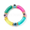 7Pcs 7 Color Acrylic Curved Tube & Plastic Evil Eye Beaded Stretch Bracelets Set BJEW-JB08962-3