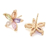 Rack Plating Flower Brass Cubic Zirconia Stud Earrings EJEW-M090-13G-05-2