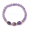 Natural Amethyst Cube & Round Beaded Stretch Bracelets BJEW-JB10807-05-1