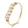 PVD Vacuum Plating 304 Stainless Steel White Round Plastic Beaded Bangles BJEW-G700-09G-1