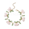 Flower Leaf Shell Pearl & Acrylic Charm Bracelets BJEW-TA00535-03-1