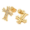 Rack Plating Cross Brass Pave Clear Cubic Zirconia Stud Earrings EJEW-S245-01G-D-2