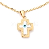 304 Stainless Steel Cross with Evil Eye Pendant Necklaces STAS-B021-05-1