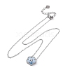 304 Stainless Steel Pave Natural Cornflower Blue Shell Flower Pendant Necklaces for Women NJEW-U032-16P-02-4