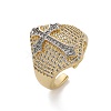 Brass Micro Pave Clear Cubic Zirconia Cuff Rings for Women RJEW-U041-05G-4