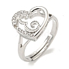 Heart with Letter Rack Plating Brass Micro Pave Cubic Zirconia Adjustable Rings for Women RJEW-I105-06P-E-1