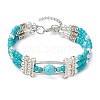 Round Synthetic Turquoise & Non-magnetic Synthetic Hematite Beaded Bracelets BJEW-JB11161-01-1