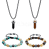 FIBLOOM Natural Mixed Gemstone Bullet Pendant Necklaces & Braided Bead Bracelet SJEW-FI0001-12-1