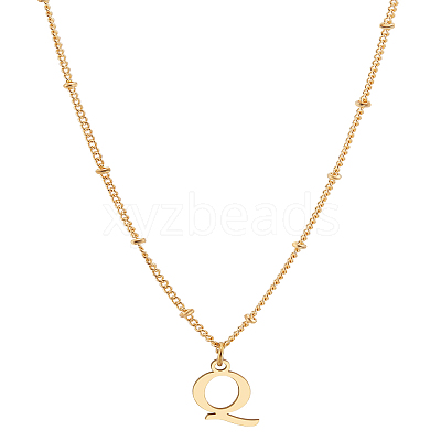 1Pc Brass Chain & 304 Stainless Steel Letter Pendant Necklaces NJEW-LP0001-35Q-G-1