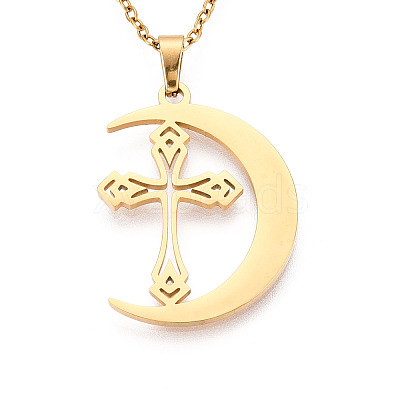 304 Stainless Steel Pendant Necklaces NJEW-T018-52G-1