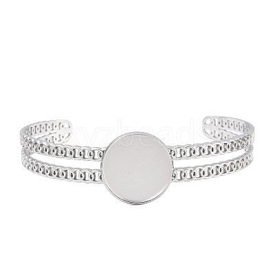 304 Stainless Steel Blank Cuff Bangle Bases with Flat Round Tray SA-CBA82C8-05B-P-1