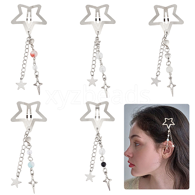 5Pcs 5 Styles Star Alloy Snap Hair Clips PHAR-GO0001-02-1