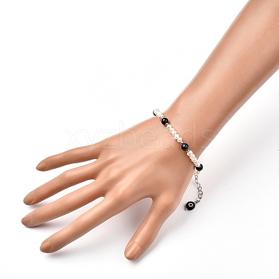 Natural Black Agate Beaded Bracelets BJEW-JB05313-05-1