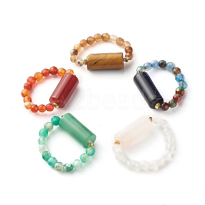 Mixed Stone Beads Finger Ring for Girl Women RJEW-JR00383-1