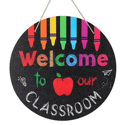 Wooden Welcome Door Decorations AJEW-WH0270-065-1