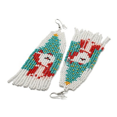 Boho Seed Bead Christmas Father Tassel Earrings EJEW-Q380-03C-1