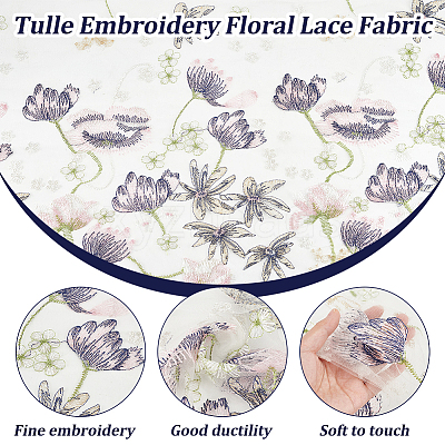 Embroidered Flowers Polyester Tulle Lace Fabric DIY-WH0449-31A-1
