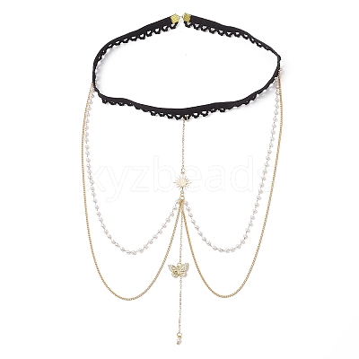 Brass Clear Cubic Zirconia Layered Sun Butterfly Tassel Thigh Leg Chains AJEW-AN00638-1