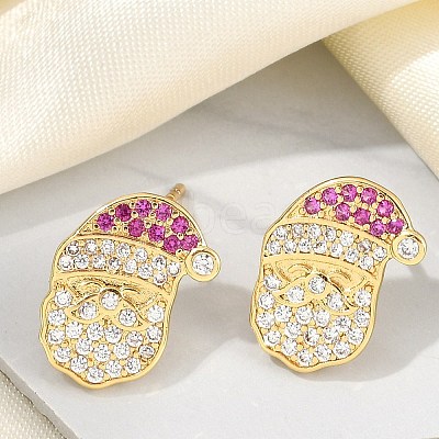 Christmas Rack Plating Brass Cubic Zirconia Stud Earrings EJEW-K245-55B-G-1