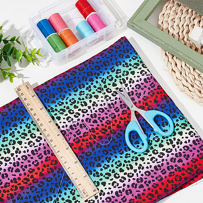 Leopard Print Rainbow Pattern Polycotton Fabric DIY-WH0028-18B-1