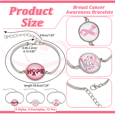 12Pcs 3 Colors Word HOPE Glass Link Bracelets BJEW-NB0001-12-1