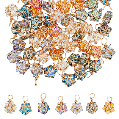 70Pcs 7 Color Copper Wired Wrapped Glass Pendants PALLOY-FH00011-1