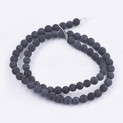 Natural Black Stone Bead Strands G-R193-01-8mm-1