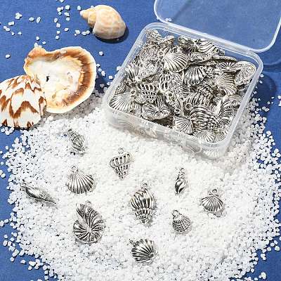 100Pcs 10 Styles Tibetan Style Alloy Whelk/Conch Shell Pendants TIBEP-CJ0001-61-1