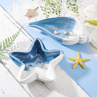 Ocean-themed Ceramic Jewelry Plate DJEW-WH0015-108A-1
