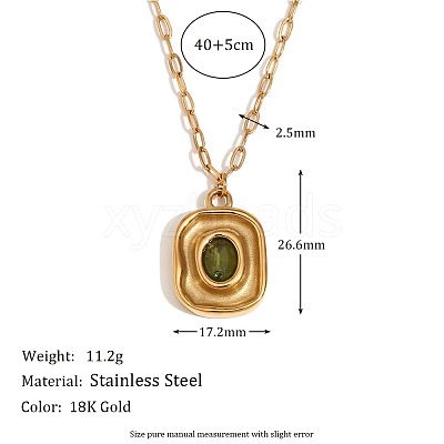 Brass Pave Green Cubic Zirconia Pendant 304 Stainless Steel Paperclip Chain Necklaces WGD11F6-01-1