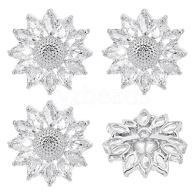 4Pcs 1-Hole Brass Pave Clear Cubic Zirconia Buttons BUTT-MA0001-15A-P-1