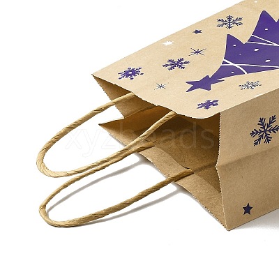 Christmas Theme Blue Printed Kraft Paper Tote Bags with Handles ABAG-B006-04B-1