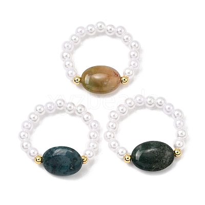 Natural Indian Agate Stretch Rings for Women RJEW-JR00911-1