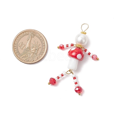 Glass Seed Beaded Mushroom Human Pendants PALLOY-MZ00824-1