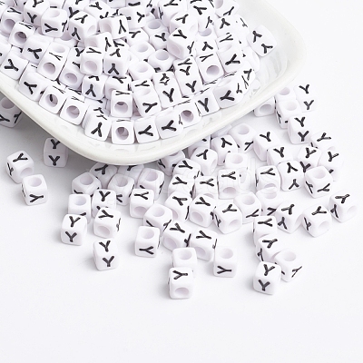 White Acrylic Horizontal Hole Letter Beads X-PL37C9308-Y-1