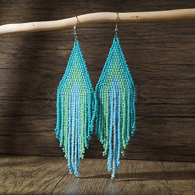 Bohemian Handmade Glass Seed Beads Tassel Dangle Earrings AE7424-6-1