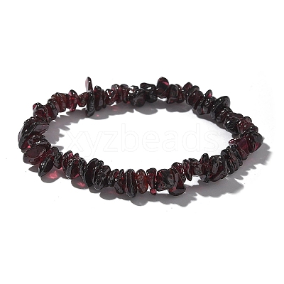 Chips Natural Garnet Beaded Stretch Bracelets BJEW-JB01826-09-1