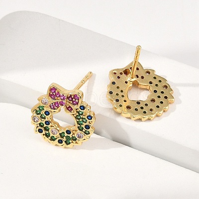 Christmas Rack Plating Brass Cubic Zirconia Stud Earrings EJEW-K245-55E-G-1