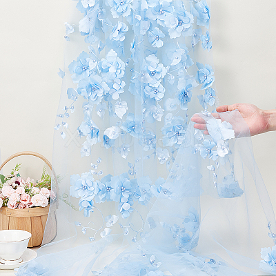 3D Flower Polyester with Resin Bead Fabric AJEW-MA0001-48C-1