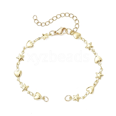 Brass Star Heart Link Chain Bracelet Making AJEW-JB01437-1