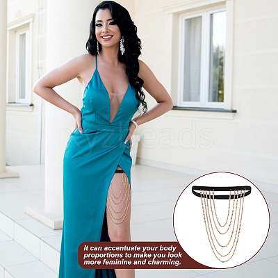 Tassel Alloy Crystal Rhinestone Thigh Chain for Women AJEW-WH0554-38A-1